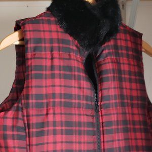 Chaps Plaid/Faux Fur Puffer Vest